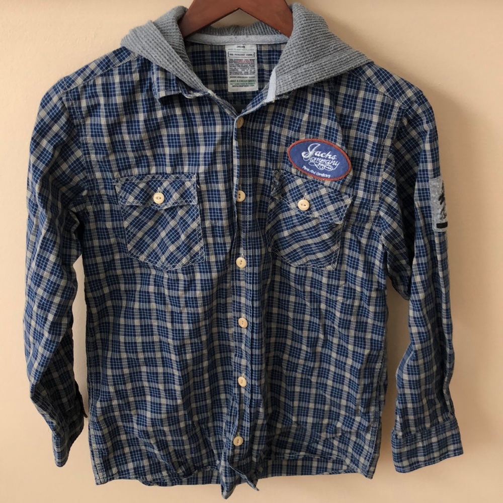 Hooded plaid cotton shirt
